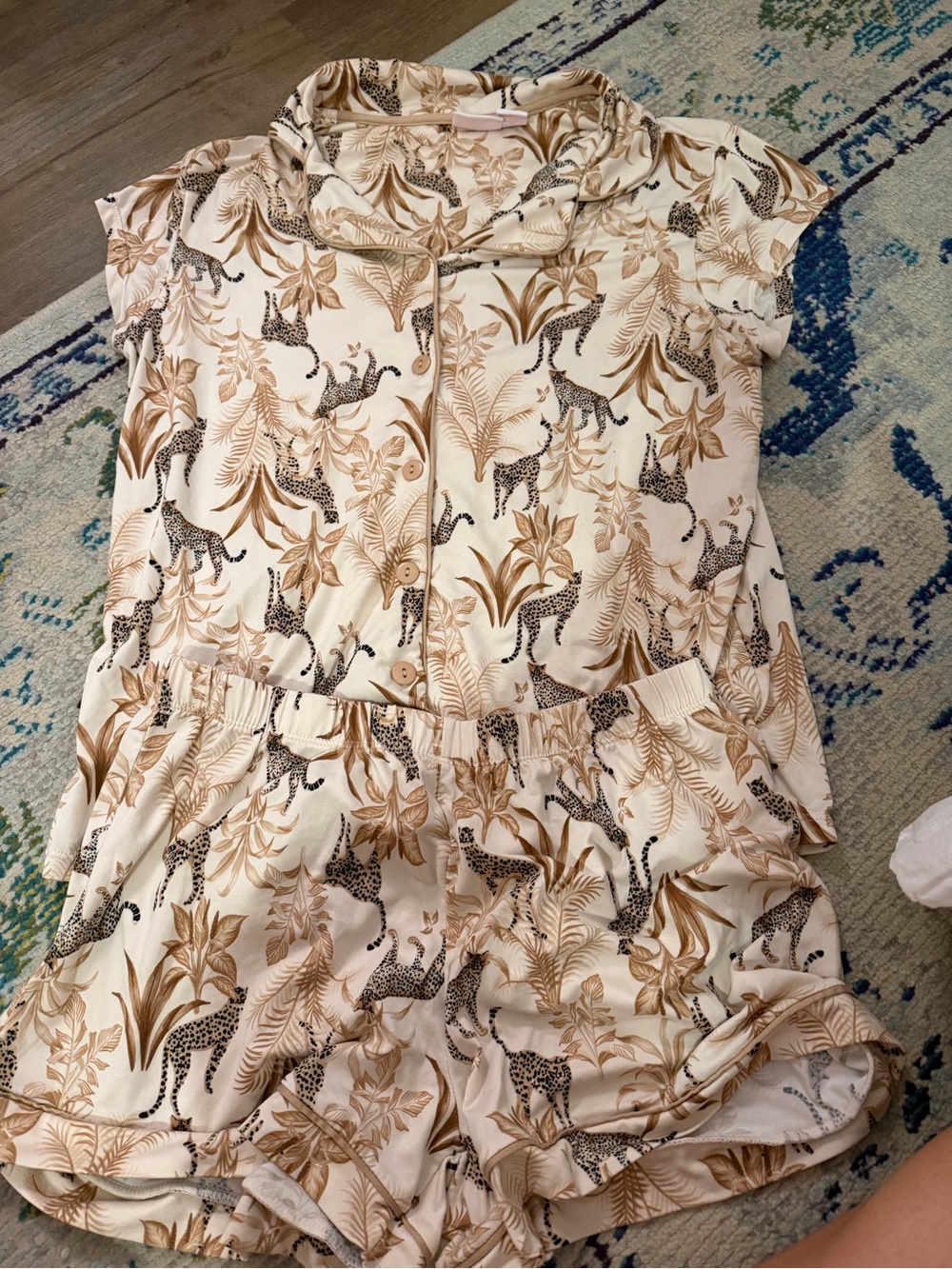 Tommy Bahama Cream and Tan Leopard-Print Short Pajama Set